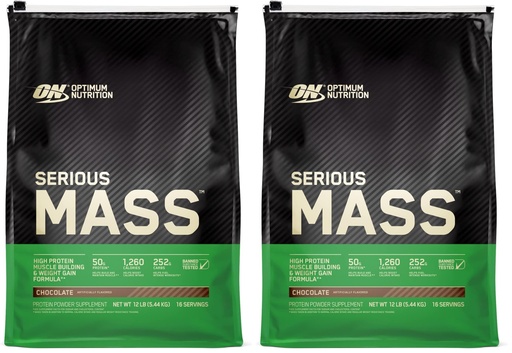 [BRSRGAAFOF7QIFLG] Optimum Nutrition Serious Mass, Weight Gainer Protein Powder, Mass Gainer, Vitamin C and Zinc for Immune Support, Creatine, Chocolate, 12 Pound (Packaging May Vary) (Pack of 2)