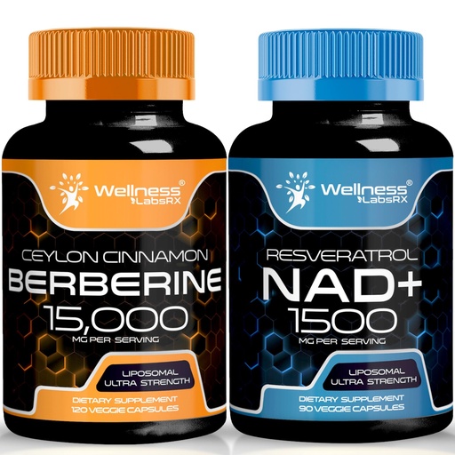[BRSROCT3OYHBQAY6] WELLNESS LABSRX NAD Supplement, 1500mg - NAD+ with Resveratrol│Berberine 1500mg - Berberine with Ceylon Cinnamon | Bundle