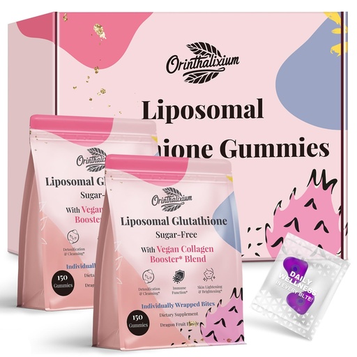 [BRSRE2YPBAIRMD34] Orinthalixium Liposomal Glutathione Gummies 1000MG - Sugar Free Reduced L-Glutathione with Vitamin C & Vegan Collagen - Antioxidant & Skin Wellness - 300 Count (2 Pack)
