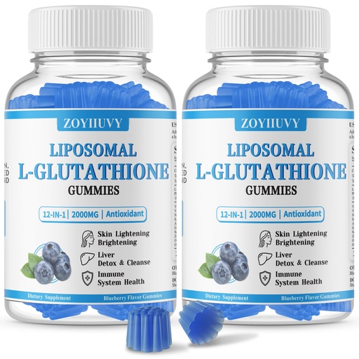 [BRSRGCT6ORYRAELA] 2 Pack Liposomal Glutathione Gummies 2000mg, High Absorption Glutathione Supplement with NAC, Vitamin C, Milk Thistle for Skin Health, Liver Detox & Immune, Vegan, Sugar Free, Blueberry Flavor, 120 Ct
