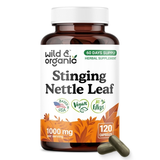 [BRSRAHA3BB4GYE34] Wild & Organic Stinging Nettle Leaf Capsules 1000 mg - Stinging Nettle Herb for Urinary Support - 120 Urtica Dioica Extract Capsules - 60 Days Supply - Vegan, Gluten-Free, No Fillers
