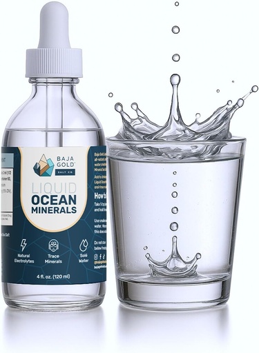[BRSROEAHBMGWEYDP] Baja Gold Liquid Ocean Trace Mineral Drops - Ionic Electrolyte Drops for Drinking Water & Food Flavor Enhancement - Mineral-Rich Saline Solution & Oral Cleanse - 4 fl oz, 30-Day Supply