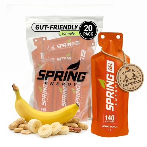 [BRSWKHAKCYMGAET4] Spring Energy Wholesome Gi Freindly Running Gel, Perfect Fuel for Cyclists, Triathletes (20 Pack) | Peanut Butter Banana | Natural Proteins + Sustained Carbs | 140 kcal