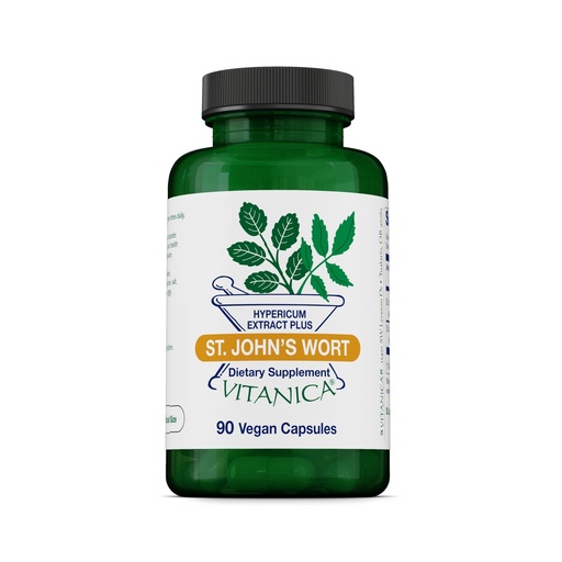 [BRSWIZQ6OUPG2E36] Vitanica St. John's Wort Capsules - Non-GMO Potent 0.3% (900mcg) Hypericin, Saint Johns Wort for Mood, Emotional & PMS Support, Vegan Supplement, 90 Count (St. John's Wort Pro Logo)