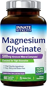[BRSRAGINCB6GMYDA] Innate Vitality Magnesium Glycinate 500mg | 70mg Elemental Magnesium Supplement- High Absorption, Non Buffered, Non-GMO & No Gluten - Nerve, Bone & Heart Health - 60 Vegan Capsules Magnesio