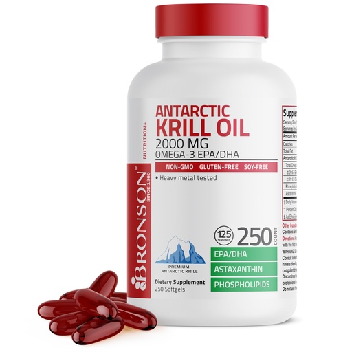 [BRSRMYYZBUCR4FD3] Bronson Antarctic Krill Oil 2000mg with Omega-3s EPA, DHA, Astaxanthin and Phospholipids 250 Softgels