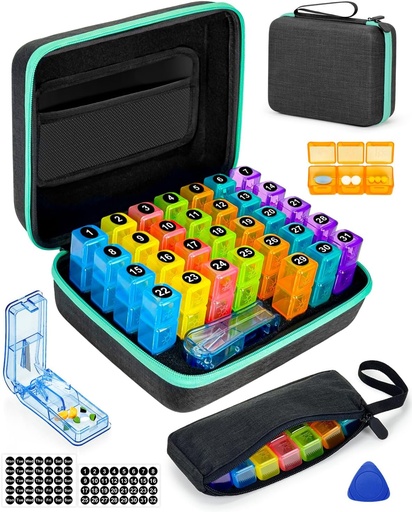 [BRSROEL5BZ5REFD3] Monthly Pill Organizer 3 Times a Days, Friwole Medicine Organizer Box with Portable Hard Shell and Pill Cutter, 31 Day Pill Box with Monthly and Weekly Sticker (3 Times a Day)