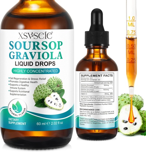 [BRSRAHQCDMNWOFAY] Soursop Graviola Liquid Drop, Soursop Oil for Support & Regeneration, Immune Boost, Relax, Liver and Sleep, Soursop Bitters Liquid, Vegan, Sugar & Gluten Free, Natural Flavor, for Men & Women-2 Fl Oz