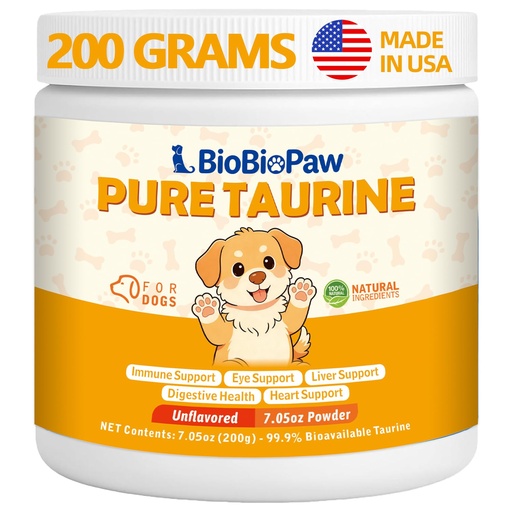 [BRSRGHT7BZ5BSDT3] Pure Taurine for Dogs Taurine Powder Supplement for Pet Puppy 500mg Unflavored Easy-to-Mix Taurine Supplement for Doggy Supports Immune Heart Vision Skin & Coat Vitality Made in USA 200 Grams