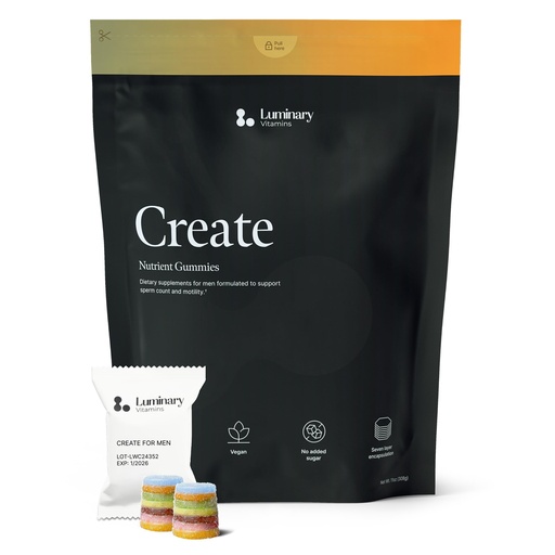 [BRSRAAY5AEFQ2AL6] Create for Men | IVF-Doctor Formulated Male Fertility Gummies | 300 mg CoQ10, 900 mg L-Carnitine, 10 mg Lycopene | Supports Sperm Health | Vegan & No Added Sugar (28 Day Supply)