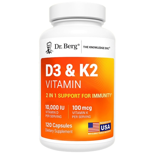 [BRSWEBI3BUHGO3TO] Dr. Berg Maximum Strength 2-in-1 Vitamin D3 K2 10,000 IU | Naturally Derived D3 | 4X Lab-Tested & Verified | High Absorption Formula | K2 D3 Vitamin Supplement - 120 Capsules