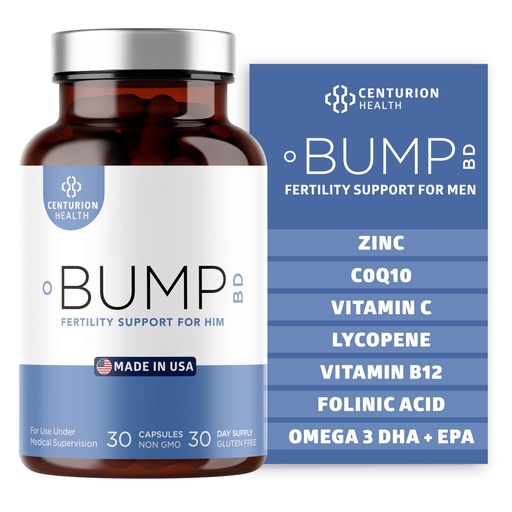 [BRSRACT3OQIRE3T3] Centurion Health Bump BD, Natural Fertility Supplement for Men, Male Prenatal Vitamins with Selenium, CoQ10, L-Methylfolate, Folinic Acid, DHA + EPA to Support Hormonal Balance & Motility, 30 Caps