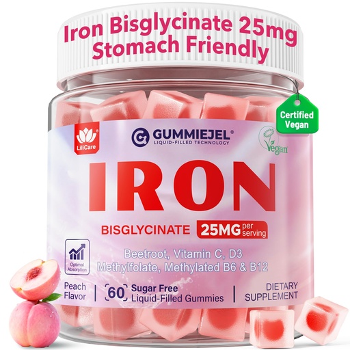 [BRSROCQROR6AI237] 2 Pack - Iron Gummies for Women 25mg Plus Vitamin C, Beet Root, Methylated B6, B12, Methylfolate for Iron Deficiency, Anemia, Energy Boost, Sugar Free Iron Supplement, Non-Constipating, No After Taste