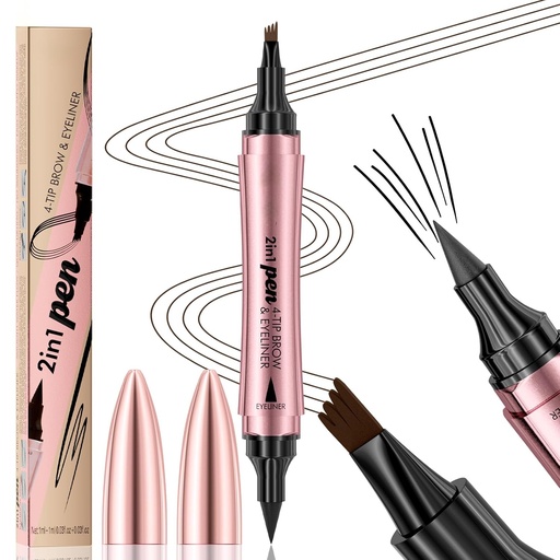 [BRSRAEI6PMIAGGY6] Q710 2in1pen,4-Tip Brow pen&Eyeliner,Dcuble-ended design,wild eyebrow makeup,microblading eyebrow pen,waterproof,Soft nib,With one smooth stroke(2#Dark Brown)