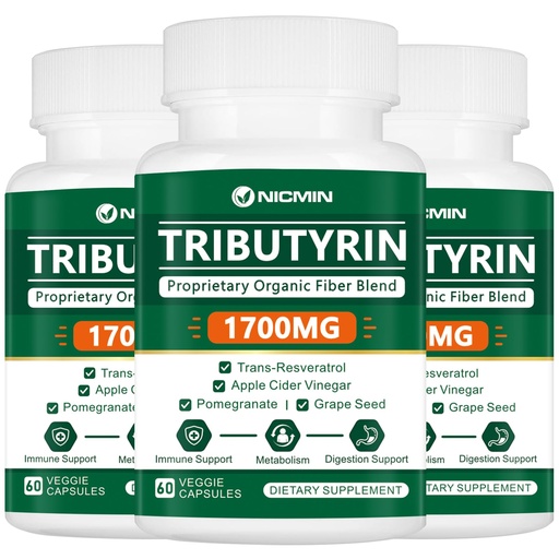 [BRSRAAI7BUMBUDTZ] Tributyrin Supplement - Premium Butyrate Gut Health Supplement for Leaky Gut 180 Capsules
