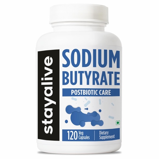 [BRSRGFAEPIDRADQY] STAY ALIVE Sodium Butyrate Supplement 1200mg, Pure Butyric Acid Postbiotic, 120 Count, 2 Month Supply, Non-GMO and Gluten-Free Butyrate Powder Capsules