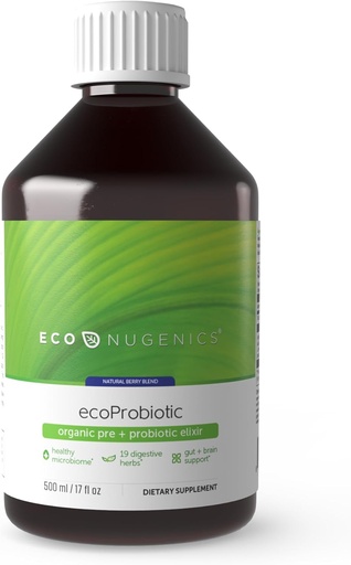 [BRSWYFQEDMGROEQZ] EcoNugenics ecoProbiótico: Probiótico " Suplemento Prebiótico para Mujeres " Hombres w/ 19 Hierbas Digestivas – Apoya la función Microbiome " Gut Health + Immune – Live Fermented Liquid Vegan Formula (17 oz)