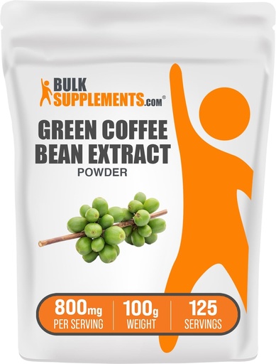 [BRSWIAQLBMARKC3E] BulkSupplements Green Coffee Bean Extracta - קפה ירוק Bean תוספי מזון - תמיכה באנרגיה, Gluten Free, 800 מ"ג לשרת, 100g (3.5 oz) (Pack of 1)