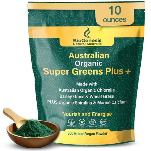 [BRSRAAD3DJ5RU3TP] Biogenesis SuperGreens Plus Powder – 300g | Unflavored | Organic Chlorella, Wheatgrass, Barley Grass & Spirulina | Australian Grown | Supports Energy & Immunity | Vegan Powder