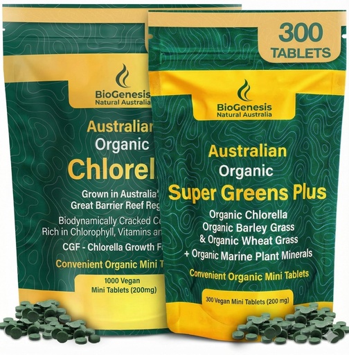 [BRSRGGL3DEOQI237] Biogenesis BioDynamic Wellness Collection– Organic Chlorella (1000 Count) & SuperGreens Plus (300 Count) – 200mg Mini Tablets | Rich in Chlorophyll, Wheatgrass & Barley Grass | Vegan Energy, Detox & I