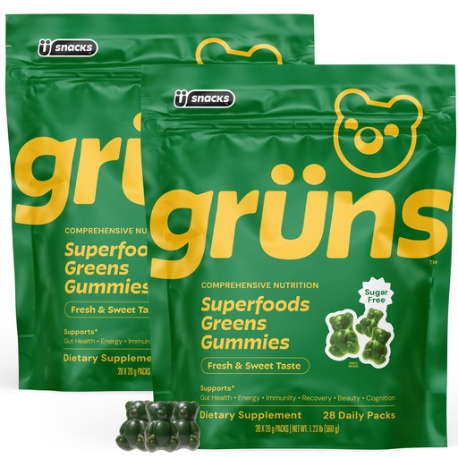[BRSRE2YBA4OQGYDV] Gruns Superfood Greens Multivitamin Gummy Variety Bundle, 1 x Adult Low Sugar 28ct + 1 x Sugar Free 28ct Bundle for Less! with 20+ Vitamins and Minerals, prebiotic Fiber for Gut Health, and More!