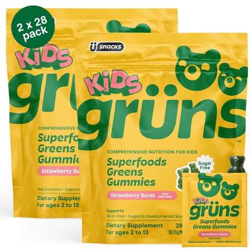 [BRSREBQDDNYAI2TA] Original Low Sugar + Sugar Free Gruns Kids Bundle, 2 x 28 Packs, Superfood Greens, adaptogens, prebiotic Fiber, Vitamins and Minerals