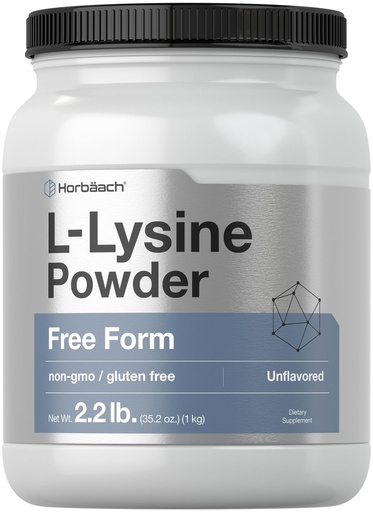 [BRSRMHTRARYQA2DG] Horbaach L-Lysine Powder | 2.2 lbs | Free Form Amino Acid | Unflavored | Vegetarian, Non-GMO, Gluten Free Supplement