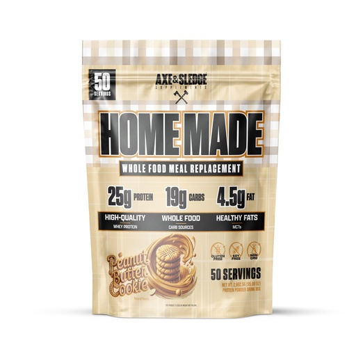 [BRSRE2YYB4MQ423L] Axe & Sledge Home Made Whole-Foods-Based Meal Replacement Powder | 48g Protein | Digestive Enzymes & Fiber, Non-GMO | Premium Ingredients | Protein Powder for Bulking | 25 Servings, PB Cookie