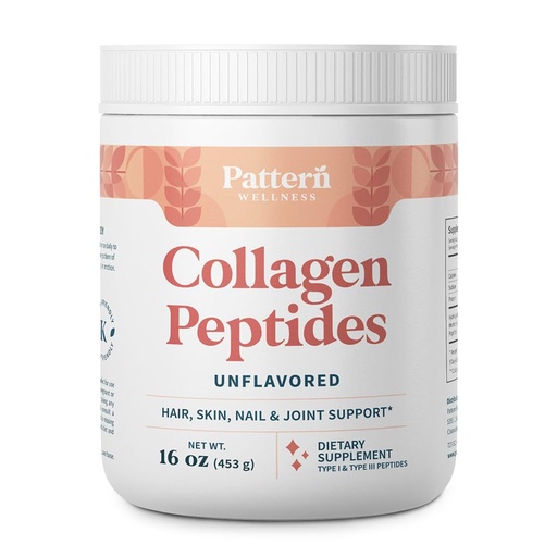[BRSW2HT4AB7GKA3L] Pattern Wellness Collagen Peptides Powder (Type I & III) - Hair, Nails, Skin & Joint Support - Grass Fed & Pasture-Raised - Hydrolyzed, Non-GMO, Dairy Free, & Keto-Friendly - Unflavored (16 Oz)