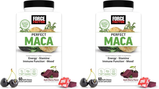 [BRSRGGQNDN5QMDY7] Force Factor Perfect-Maca, Maca Root and DIM Supplement with Saffron to Boost Energy &Mood, with Yellow & Black, Vitamins, Minerals, and Antioxidants, Dark Cherry Flavor,60 Soft Chews,(Pack of 2)