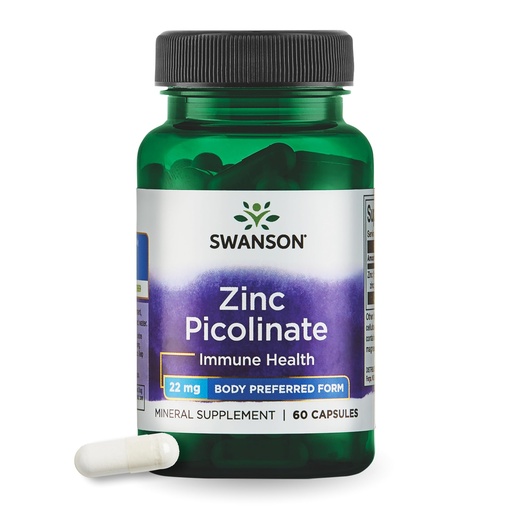 [BRSWIY36BR7GAAAV] Swanson Zinc Picolinate Chelated Mineral Supplement for Adults Seeking Immune, Vision, and Prostate Support - Body-Preferred Form - 22 mg (60 Vegan Capsules)