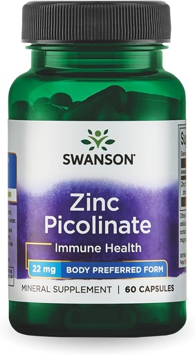 [BRSWIY36BR7GAAAV] Swanson Zinc Picolitiu - Mineld suplementari Promoting Prostatal Health, Vicció de salut, suport preferit del cos de Chelatd Zinc - 60 Capules, 22mg cadascun)