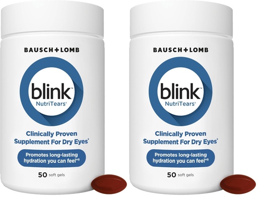 [BRSRGGQKDMMAK3DF] BLINK NutriTears Clinically Proven Supplement for Dry Eyes,Eye Care with Lutein & Zeaxanthin and Vitamin D to Hydrate Eyes from Within for Long-Lasting Relief,50 Softgels,(Pack of 2)