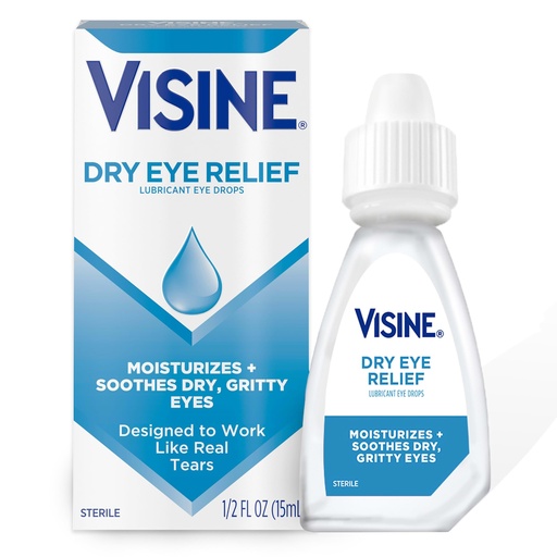 [BRSWIHYHCAHRKCTC] Visine Dry Eye Relief Lubricant Eye Drops, Artificial Tears with Polyethylene Glycol to Moisturize and Soothe Irritated, Gritty and Dry Eyes, Designed to Work Like Real Tears, 0.5 fl. oz