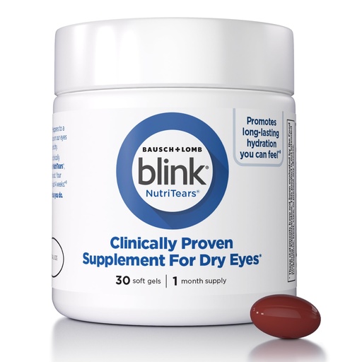 [BRSRGATQBUNQEC3J] BLINK NutriTears Clinically Proven Supplement for Dry Eyes, Eye Care with Lutein & Zeaxanthin and Vitamin D to Hydrate Eyes from Within for Long-Lasting Relief, 30 Day Supply, 1 Softgel Per Day