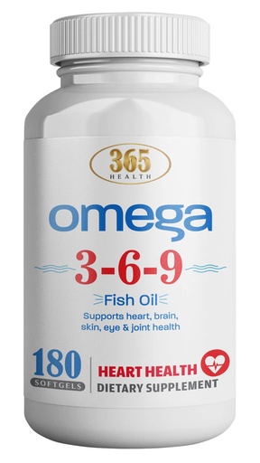 [BRSROYL6DMIRYDY4] 365 Health Omega 3-6-9 180 Softgels | from Fish, Flaxseed, Borage Oils | Non-GMO & Gluten Free
