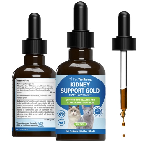 [BRSWKHD6CUJQKA32] Pet Wellbeing Kidney Support Gold for Cats - Supports Normal Kidney Function & Detox, Healthy Hydration & Energy with Rehmannia & Dong Quai - NASC Certified & Vet-Formulated - 2oz Liquid Formula
