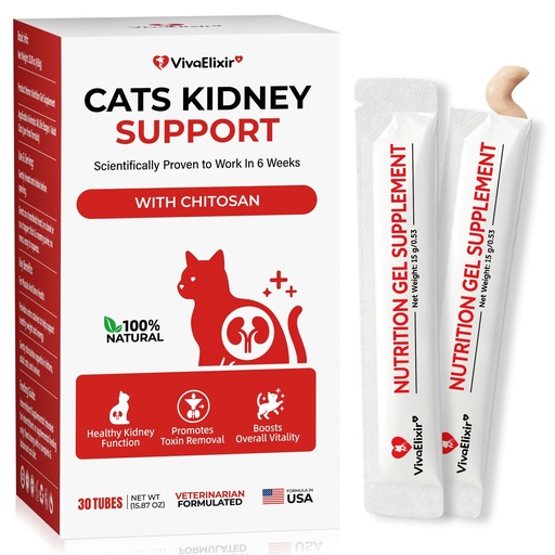 [BRSREAA3BUHQGEQV] Cat Kidney Support Chitosan & L-Lysine – Boosts Kidney Health & Function, Promotes Toxin Removal, Restores Kidney Function, Enhances Vitality – Natural Ingredients for Cats – 30 Tubes