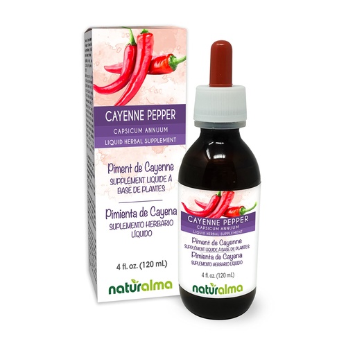 [BRSRMYYEAR4GADTB] Naturalma Cayenne Pepper (Capsicum annuum) Fruit Alcohol-Free Tincture - 4 fl oz Liquid Extract in Drops - Herbal Supplement - Vegan