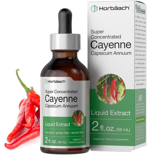 [BRSWGHA2BN7QMDLG] Horbaach Cayenne Pepper Drops | 2 fl oz | Liquid Extract | Alcohol Free Tincture | Vegetarian, Non-GMO & Gluten Free Supplement