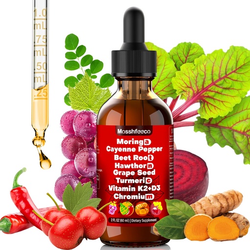 [BRSRGFQRBYCRAELO] Cayenne Pepper Drops, Liquid Organic Cayenne Pepper, Cayenne Health Supplements, with Beet Root, Moringa, Hawthorn Berry, Grape Seed, Turmeric, Ginseng & Vitamin K2 D3-Vegan, Plant-Based, 2oz