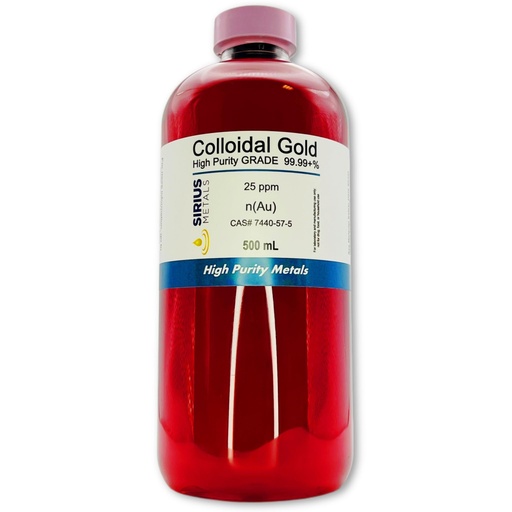 [BRSRMYIKPJ5WKDI4] True Colloidal Gold – 25 ppm - 99.99+% Purity - 500 mL (16.9 Fl Oz) in Clear BPA-Free Plastic Bottle - Made in USA
