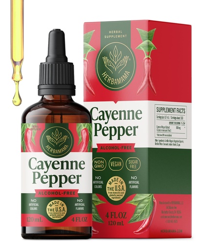 [BRSREEAFDN7WC3TD] HERBAMAMA Cayenne Pepper Drops – Capsaicin Supplements for Metabolism & Circulation Support – Blood Sugar Support Supplement – Cayenne Pepper Extract – Non-GMO, Alcohol & Sugar-Free, 56-Day Supply