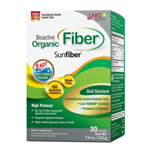 [BRSRMYIEDF6WOG36] LABO Nutrition Bioactive Organic Fiber – Sunfiber PHGG Soluble Prebiotic Fiber for Digestive Regularity & Gut Health – Partially Hydrolyzed Guar Gum, Low FODMAP, Unflavored, Vegan, Non-GMO, 30 Sachets