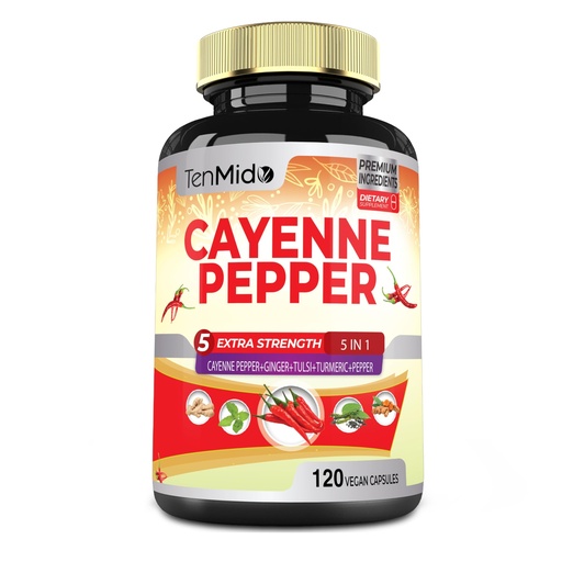 [BRSROZQ7CIAWAHLG] Cayenne Pepper Supplements Extract Capsules, 4 Months Supply with Ginger, Turmeric Curcumin, Tulsi, Black Pepper - Supports Immune System, Promotes Digestive System Function - 120 Vegan Capsules