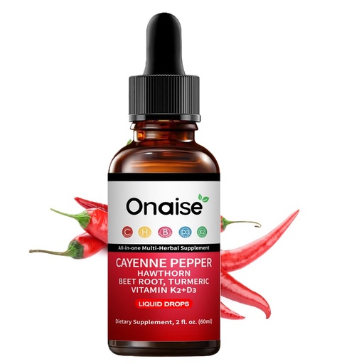 [BRSRGYYFBYMQ43AU] Cayenne Pepper Drops,Cayenne Supplement with Hawthorn Berry, Vitamin D3 K2 Beet Root Powder, Ceylon Cinnamon, Turmeric Curcumin, Organic Panax Ginseng, Berberine Extract (red(1))