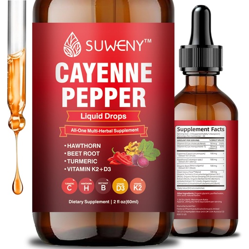 [BRSREZY6BZYQEFA2] Cayenne Pepper Extract Liquid Drops - 60ml Rapid Absorption Formula | Supports Digestion, Blood Flow & Circulation | Natural, Non-GMO, Vegan-Friendly (1)