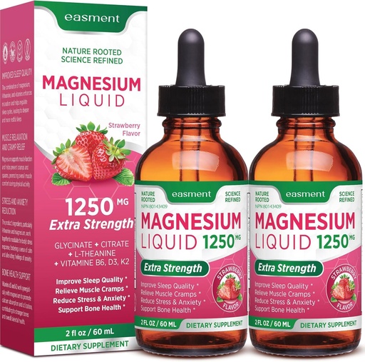 [BRSRABQ7DJ6Q2CLZ] Magnesium Glycinate and Citrate Liquid Supplement: with Vitamin D3, K2, B6 & L-Theanine, for Muscle Relaxation, Sleep Support & Overall Wellness of Women - 120mL