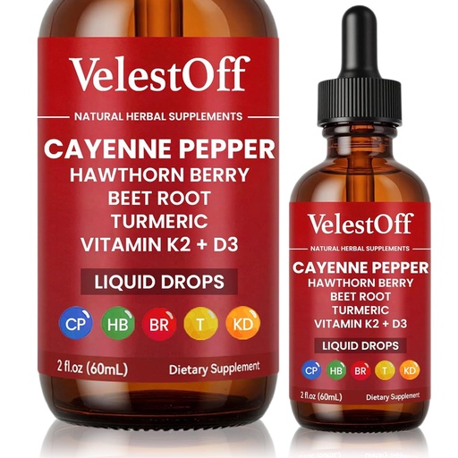 [BRSREBICPMIQI2YY] Cayenne Pepper Drops, Cayenne Circulation Blend with Hawthorn Beet Root Turmeric Vitamin K2 D3 - Vegan, Non-GMO - 2FL.OZ (1 PCS)