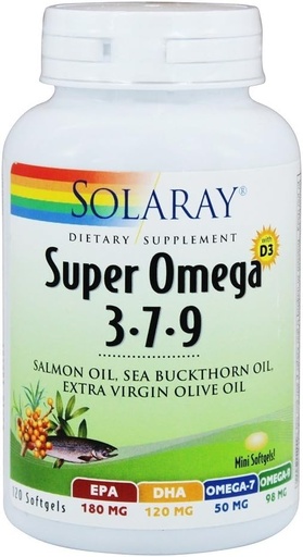 [BRSWI237B4IBS3AV] Solaray Super Omega 3-7-9 with Vitamin D-3 & Salmon Oil, 120 Softgels